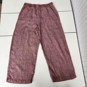 Cynthia Rowley Womens Pink 100% Linen Wide Leg Capri Pants Loose Pockets Sz L